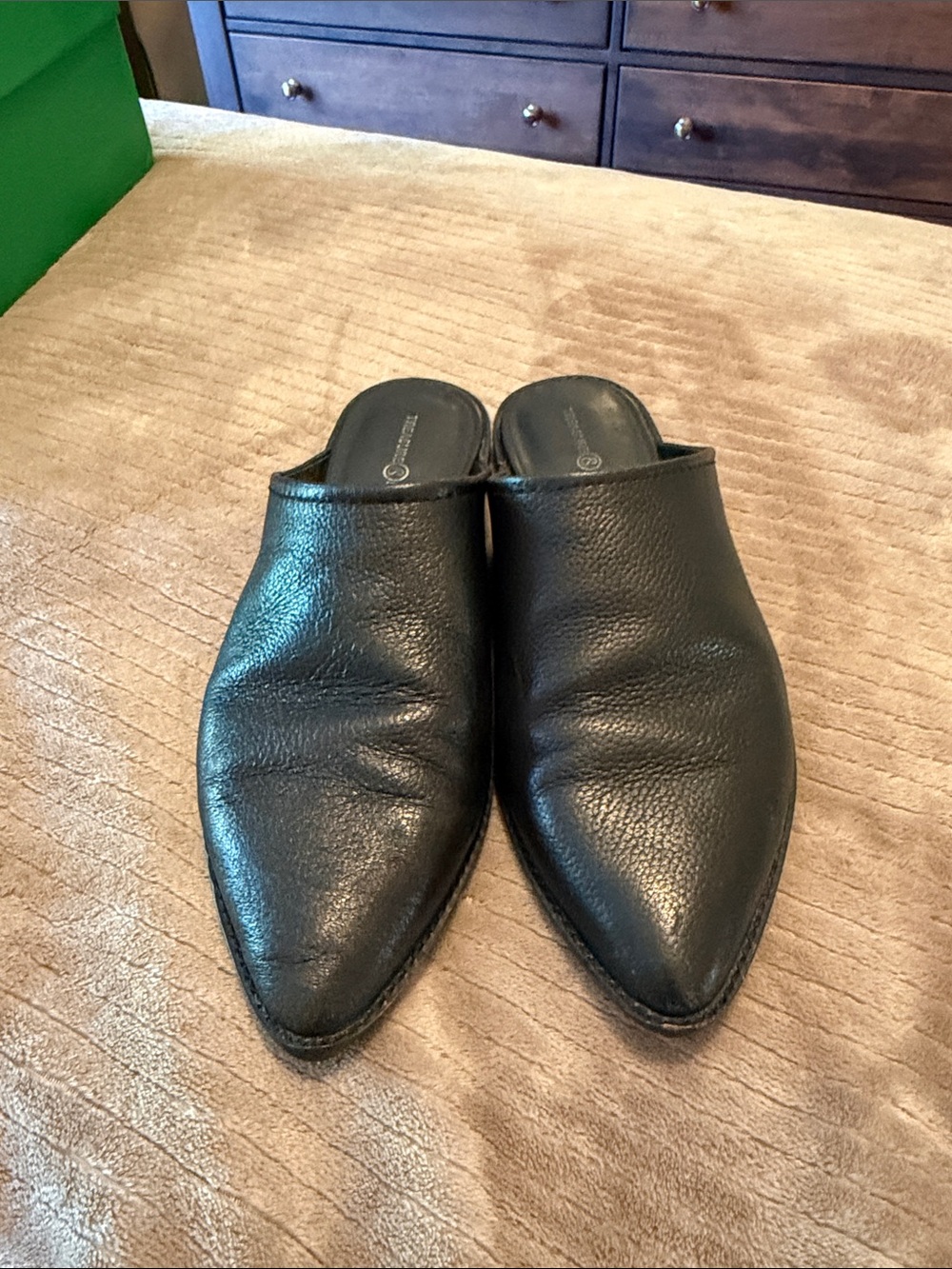 Black Leather Mules